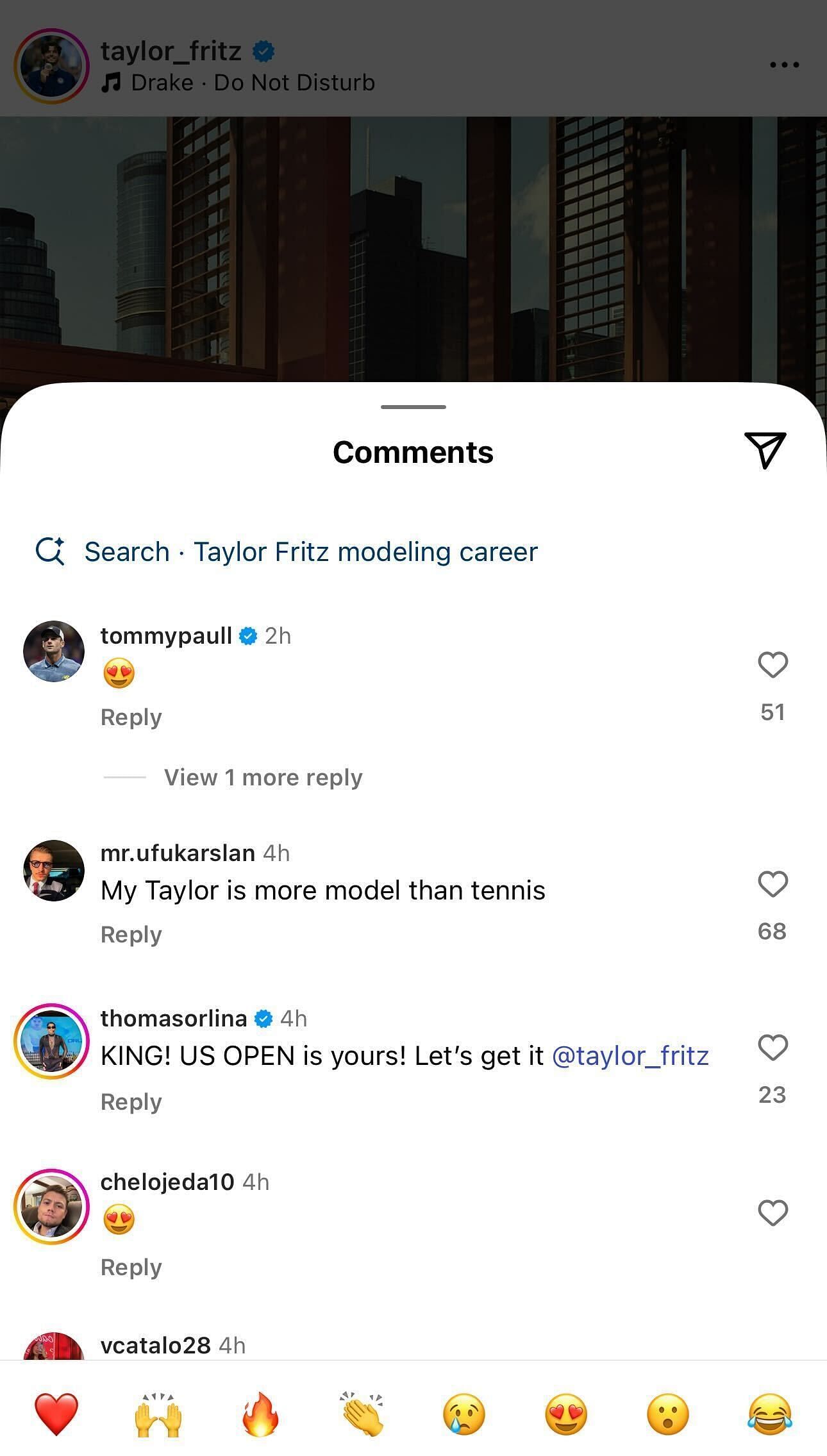 Tommy Paul reacts to Taylor Fritz's photoshoot (Source: Instagram)